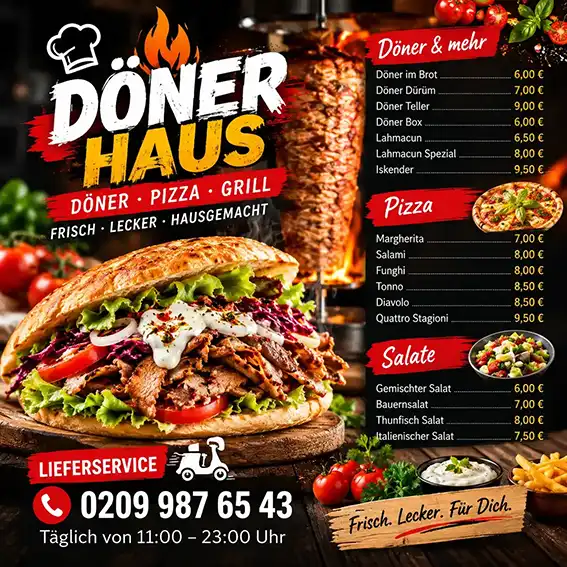 Gestaltungsbeispiel eines Gastronomie-Flyers in Rot und Gelb